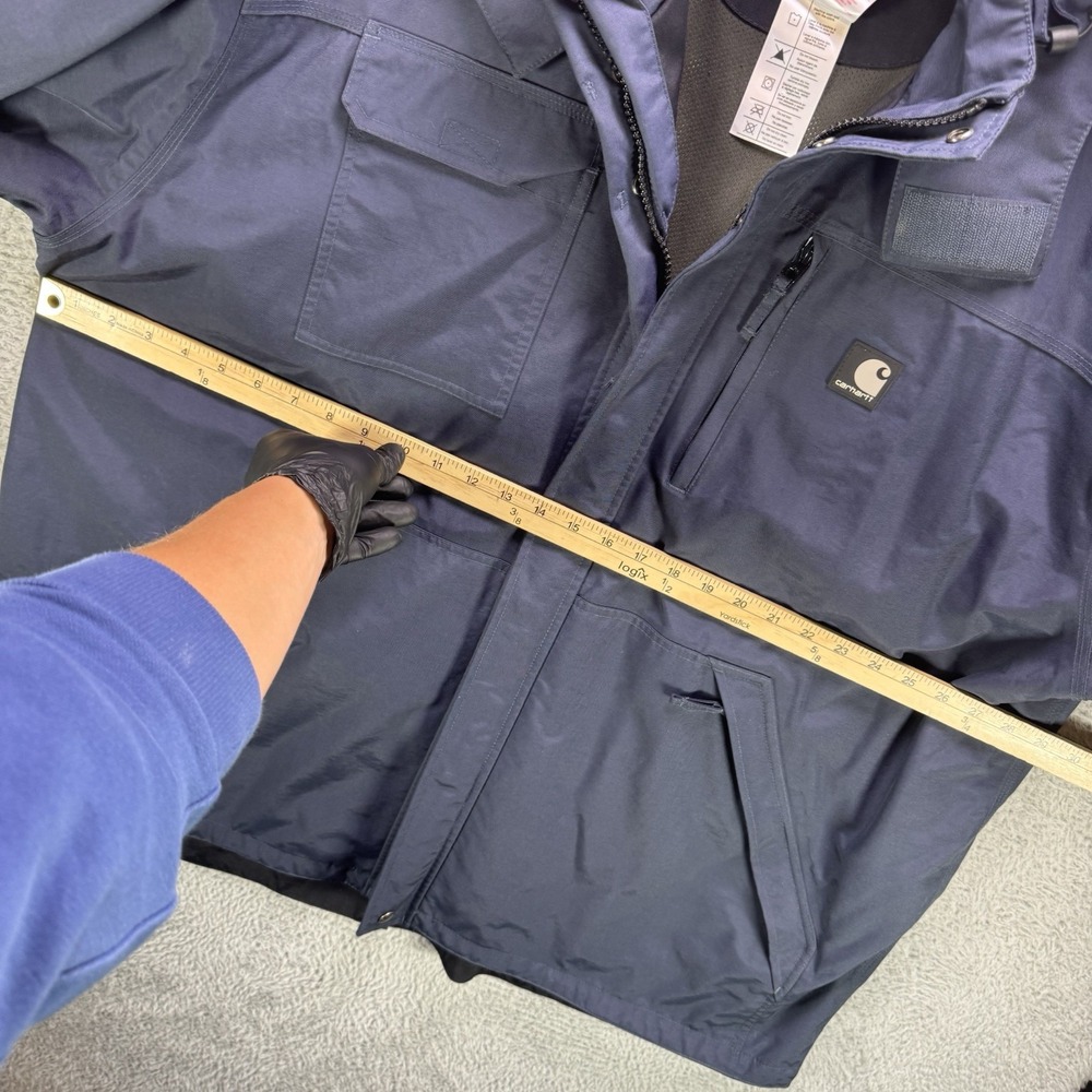 Carhartt Shoreline Coat Mens 2XL Blue Waterproof Breathable Rain Jacket Workwear - Picture 10 of 13